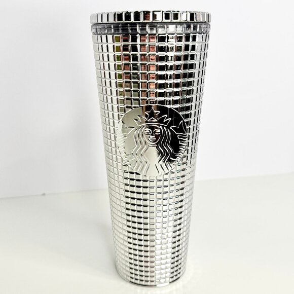 24oz Starbucks 2023 Holiday‎ Christmas Mirror Silver Grid Tumbler Venti Cold Cup - Picture 1 of 2